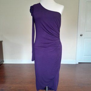 Kardashians BeBe Royal Purple Dress One Sleeve Cold-Shoulder Keyhole Cut-out